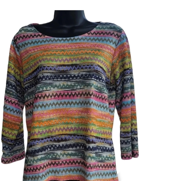Acorn Tops - Acorn Women's Blouse 3/4 Sleeve Crotchet Rainbow Size XLarge
